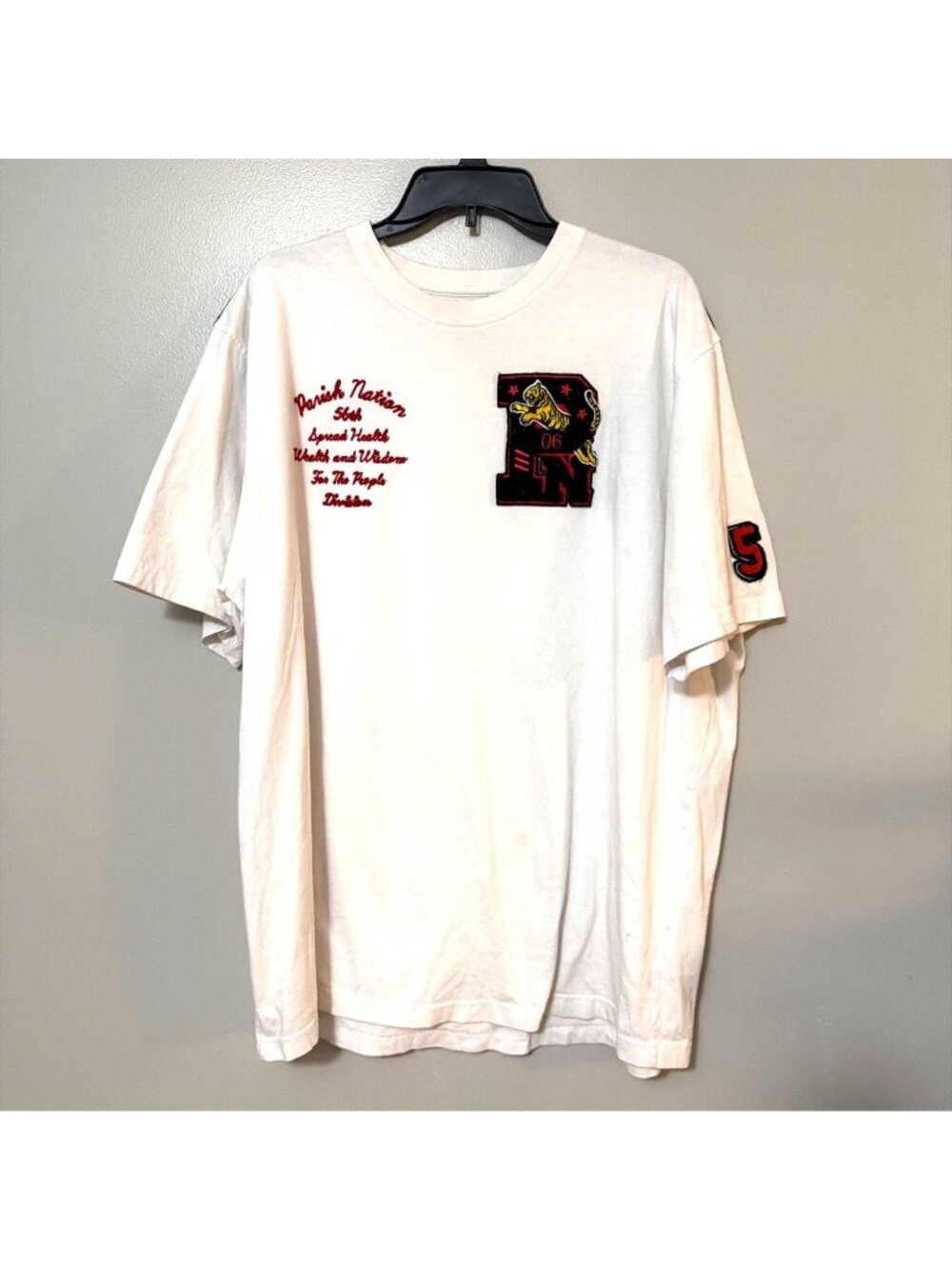 Parish Nation White Graphic‎ T-Shirt 3X Tiger Patch & Embroidered Text Design